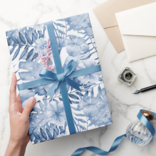 Tropisch Paars Blauw Bloemig Bladeren Bruidsdiner Cadeaupapier
