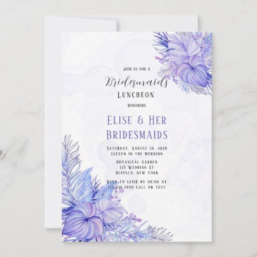 Tropisch Paars blauw palm Leaf Bridesmaid Luncheon Kaart (Voorkant)