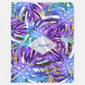 Tropisch Paars monstera Leaf Pattern Modern Fleece Deken (Voorkant)