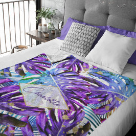 Tropisch Paars monstera Leaf Pattern Modern Fleece Deken