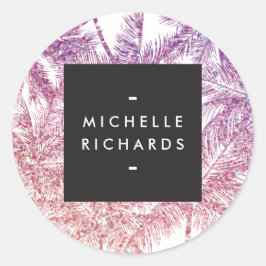 Tropisch Paars/roze glitter-palmstickers Ronde Sticker