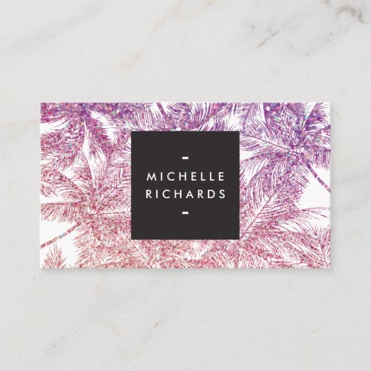 Tropisch Paars/roze glitterpalmen Visitekaartje (Voorkant)