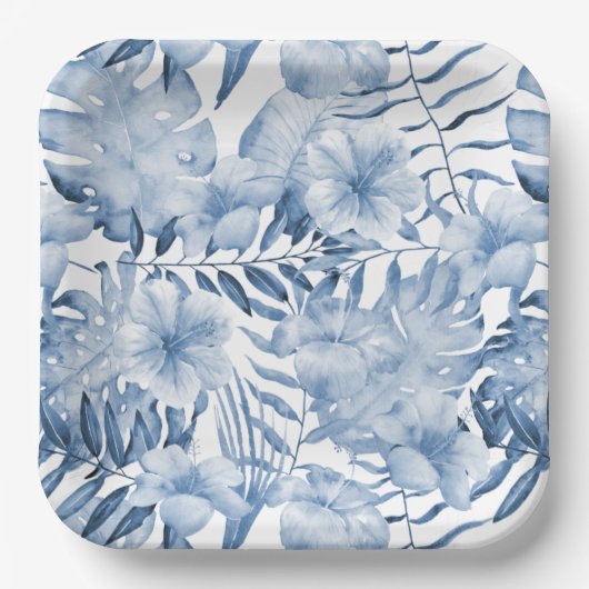 Tropisch Paarse Blauwe Bloembladeren Vrijgezellenf Papieren Bordje (Voorkant)