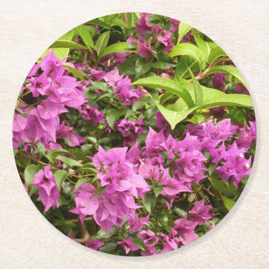 Tropisch Paarse Bougainvillea Floral Ronde Kartonnen Onderzetter (Voorkant)
