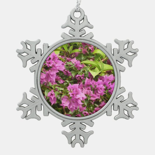 Tropisch Paarse Bougainvillea Floral Tin Sneeuwvlok Ornament (Voorkant)