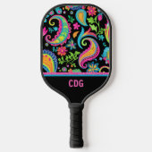 Tropisch Paisley en Bloemenpatroon met Monogram Pickleball Paddle (Voorkant)