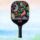 Tropisch Paisley en Bloemenpatroon met Monogram Pickleball Paddle
