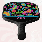 Tropisch Paisley en Bloemenpatroon met Monogram Pickleball Paddle