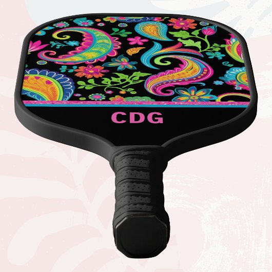 Tropisch Paisley en Bloemenpatroon met Monogram Pickleball Paddle