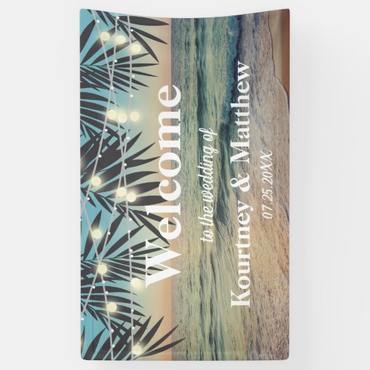 Tropisch palm aangepaste weduwenkoord tegen strakk spandoek (Verticaal)