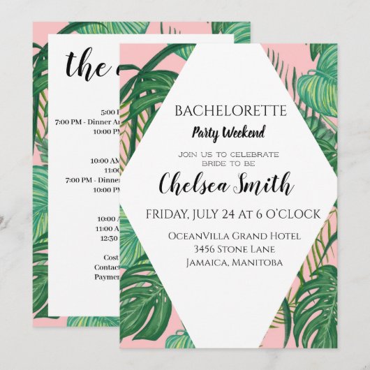 Tropisch palm Bachelorette Party reisgegevens Kaart (Voorkant / Achterkant)