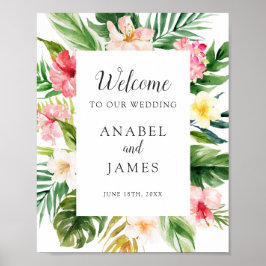Tropisch palm Banana Leaf Blush Floral Welcome Poster