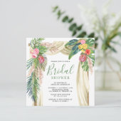 Tropisch Palm Beach Boho Pampas Boog Bruidsfeest Kaart (Staand voorkant)