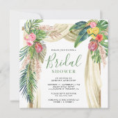 Tropisch Palm Beach Boho Pampas Boog Bruidsfeest Kaart (Voorkant)