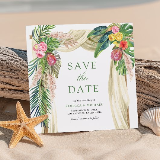 Tropisch Palm Beach Boho Pampas Boog Bruiloft Save The Date