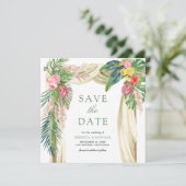 Tropisch Palm Beach Boho Pampas Boog Bruiloft Save The Date (Staand voorkant)