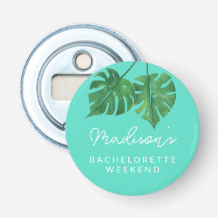 Tropisch Palm Beach Meisje-uitje Teal Favor Button Flesopener