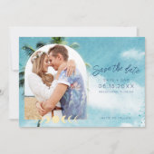 Tropisch palm Beach Weduwfoto Save The Date (Voorkant)