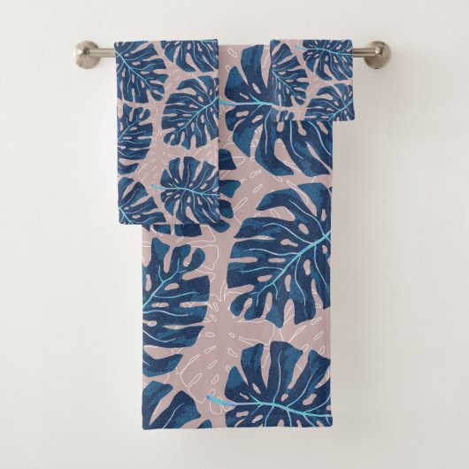 Tropisch palm blauw grijs bad handdoek (Insitu)