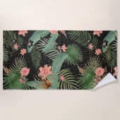 Tropisch palm blauw roze Floral Black Strandlaken (Voorkant)