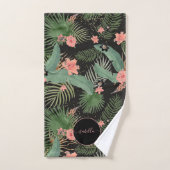 Tropisch palm blauw roze Floral monogram zwart Bad Handdoek (Handdoek)