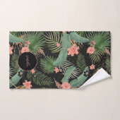 Tropisch palm blauw roze Floral monogram zwart Bad Handdoek (Handdoek)