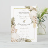 Tropisch palm Boho White Floral Wedding Kaart (Staand voorkant)