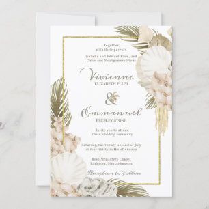Tropisch palm Boho White Floral Wedding Kaart