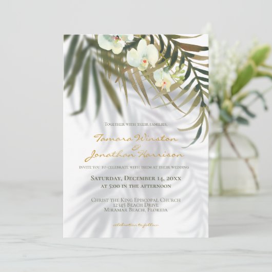 Tropisch palm en orchidee-schaduwhuwelijk kaart (Staand voorkant)