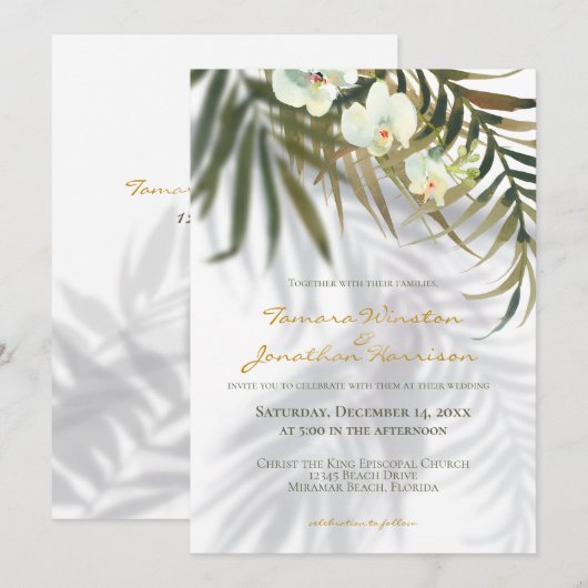 Tropisch palm en orchidee-schaduwhuwelijk kaart (Voorkant / Achterkant)