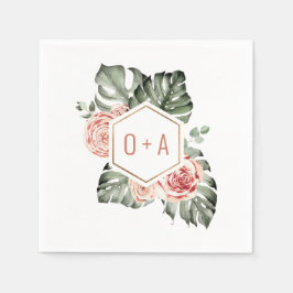 Tropisch palm en rozen trouw monogram servet
