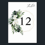 Tropisch palm en wit Floral tabelnummer Kaart<br><div class="desc">Druk uw bruiloft of feesttafels op met uw Tropische Palm & White Floral Table Number Card.</div>