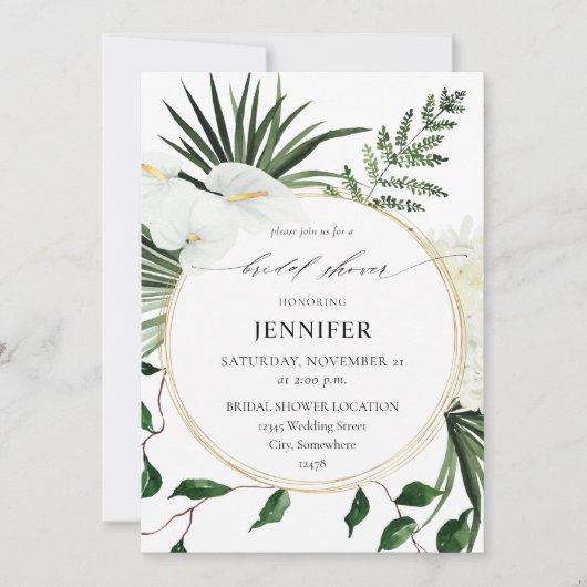 Tropisch palm en wit Vrijgezellenfeest Kaart (Voorkant)