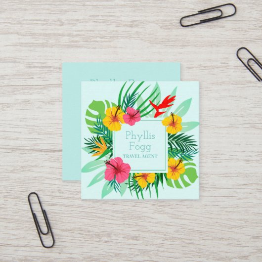 Tropisch Palm Frond Travel Agent Vierkante Visitekaartje (Voorkant / Achterkant in situ)