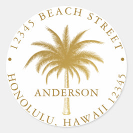 Tropisch palm Gold Return-adres Ronde Sticker