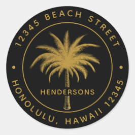 Tropisch palm Gold Return-adres Ronde Sticker