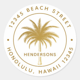 Tropisch palm Gold Round Return-adres Ronde Sticker