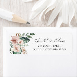 Tropisch palm groen roze bloem terugzendadres etiket