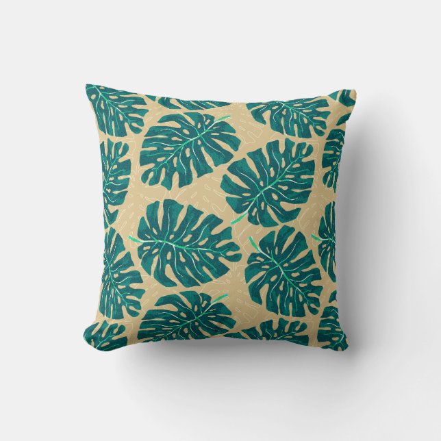 Tropisch Palm Groenbeige Kussen (Voorkant)