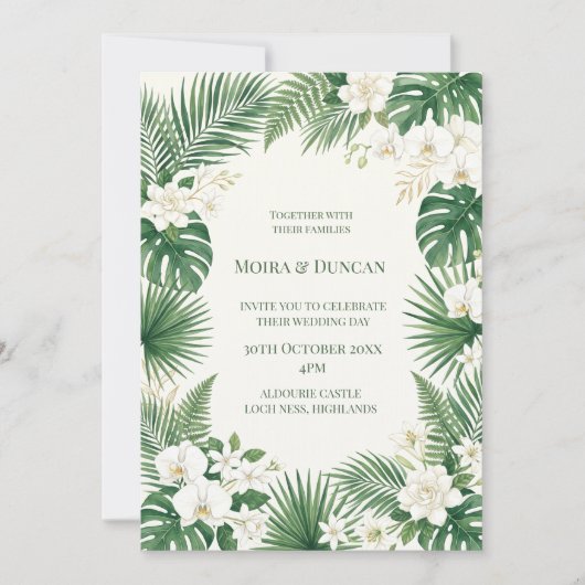 Tropisch Palm Groene Huwelijk Kaart (Voorkant)