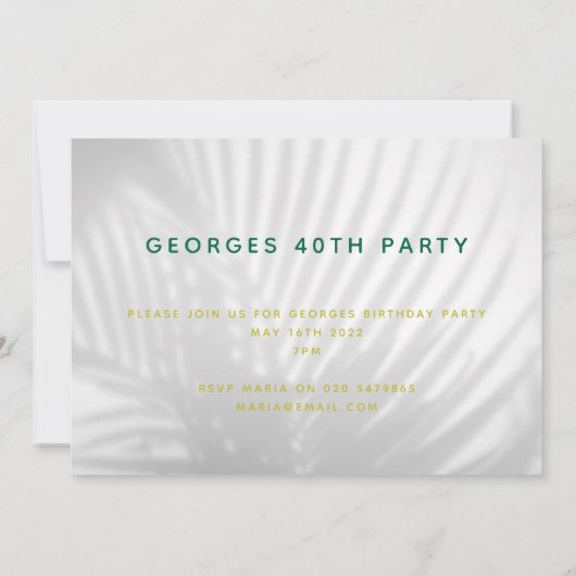 Tropisch palm groene neonscript verrassingsverjaar save the date (Achterkant)