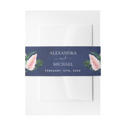 Tropisch Palm Hawaiaans Navyblauw Huwelijk Uitnodigingen Wikkel (Voorkant Voorbeeld)