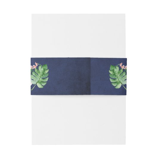 Tropisch Palm Hawaiaans Navyblauw Huwelijk Uitnodigingen Wikkel (Achterkant Voorbeeld)