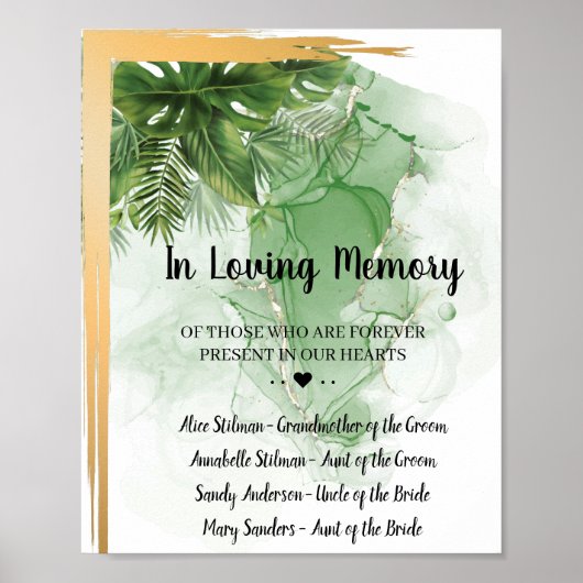 Tropisch palm 'In Loving Memory' trouwbord Poster (Voorkant)