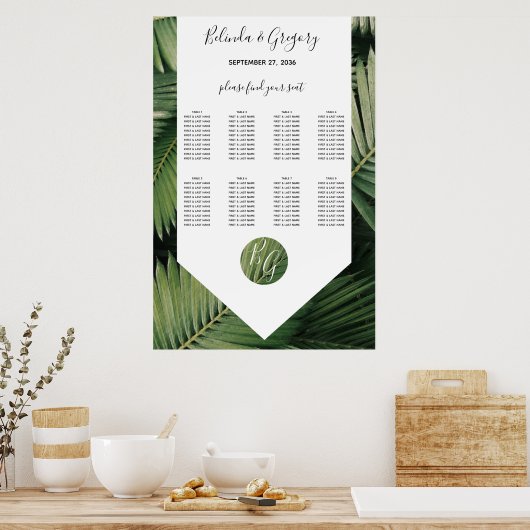 Tropisch palm laat Greenery Wedding Seding Chart a Poster (Keuken)