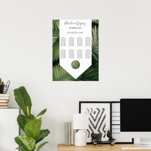 Tropisch palm laat Greenery Wedding Seding Chart a Poster (Thuiskantoor)
