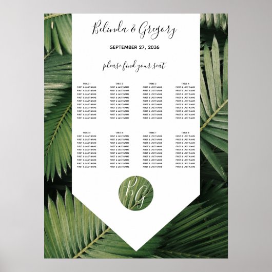 Tropisch palm laat Greenery Wedding Seding Chart a Poster (Voorkant)