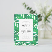 Tropisch palm laat het strand stranden om de datum aankondigingskaart (Staand voorkant)