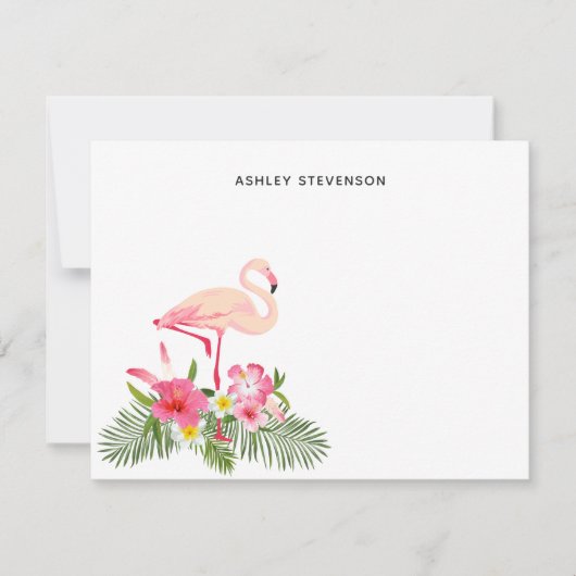 Tropisch palm laat roze Flamingo Custom Name Notitiekaartje (Voorkant)