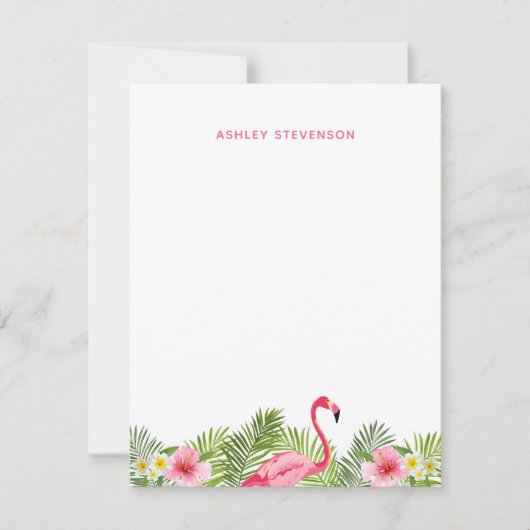 Tropisch palm laat roze Flamingo Custom Name Notitiekaartje (Voorkant)